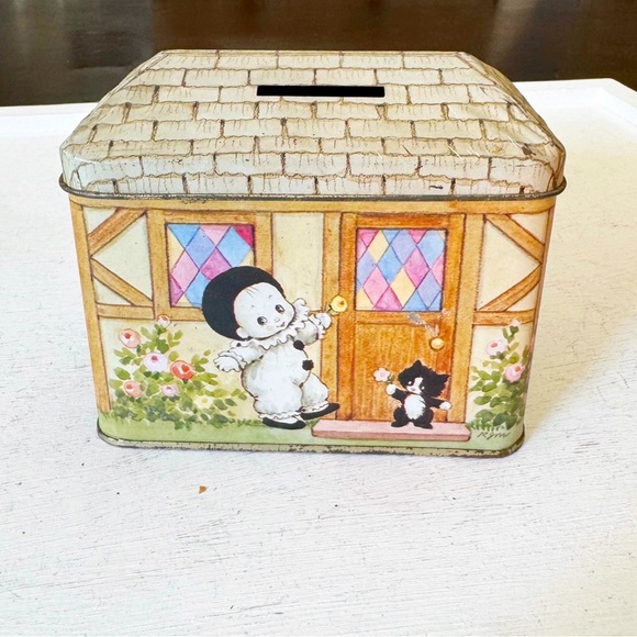 Enesco Other - Vintage Morehead Inc Metal Tin Box Bank 1984 Enesco House Cottage Coin Bank